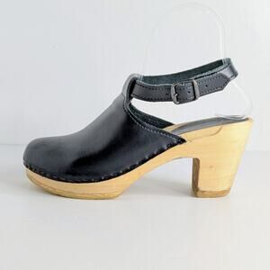Sven Clogs Halter Top Shoes Womens EU 37 Black Leather Heels Ankle Strap